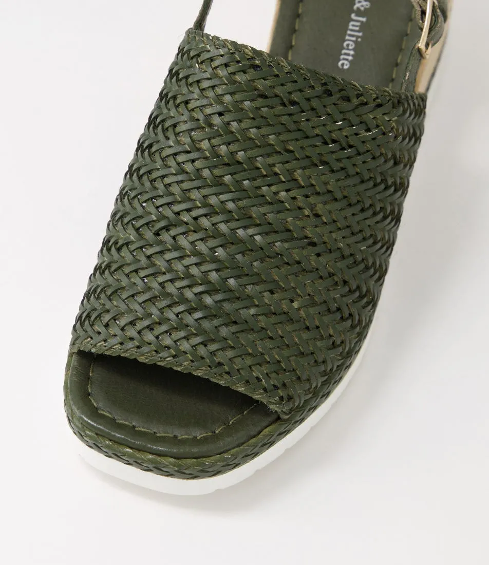 DJANGO & JULIETTE Issah Olive Weave Leather Espadrilles