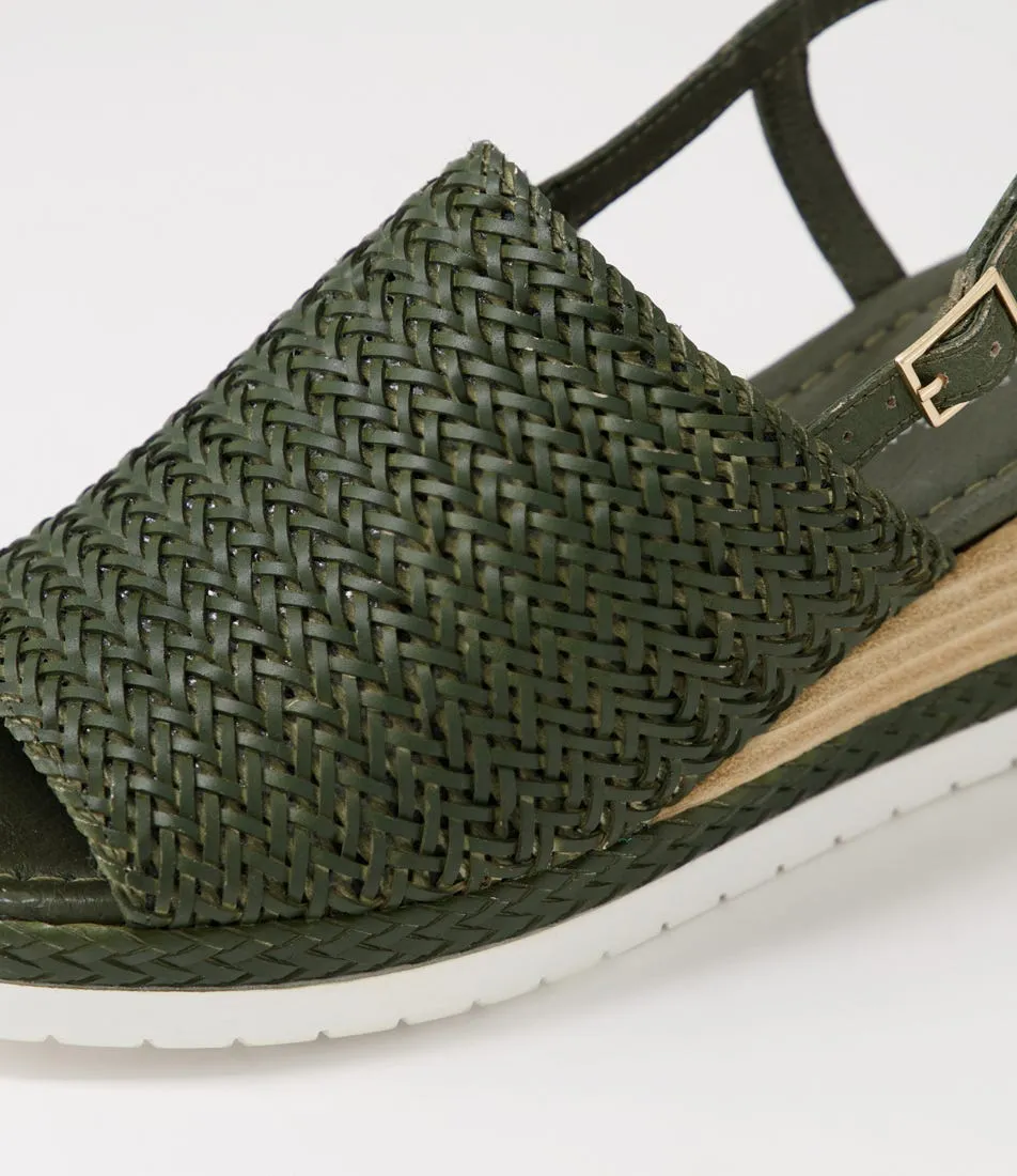 DJANGO & JULIETTE Issah Olive Weave Leather Espadrilles