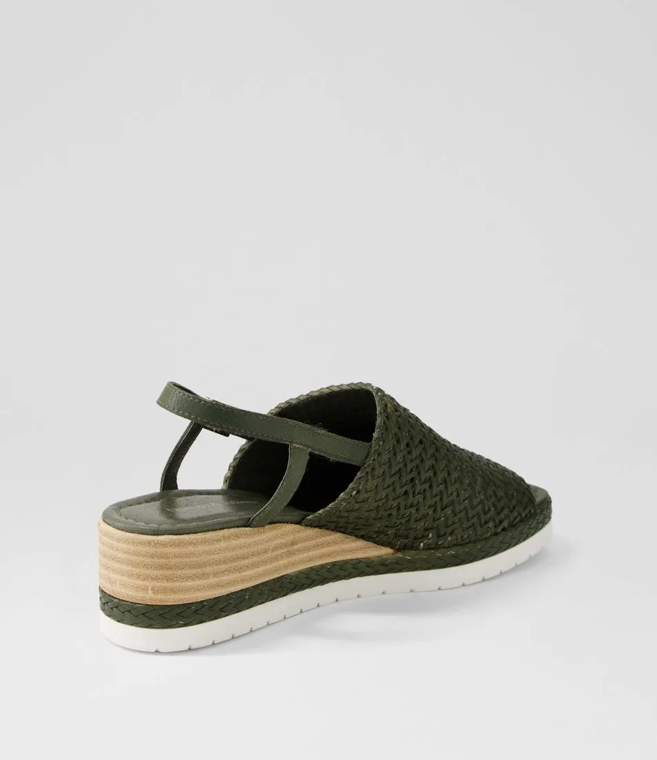 DJANGO & JULIETTE Issah Olive Weave Leather Espadrilles