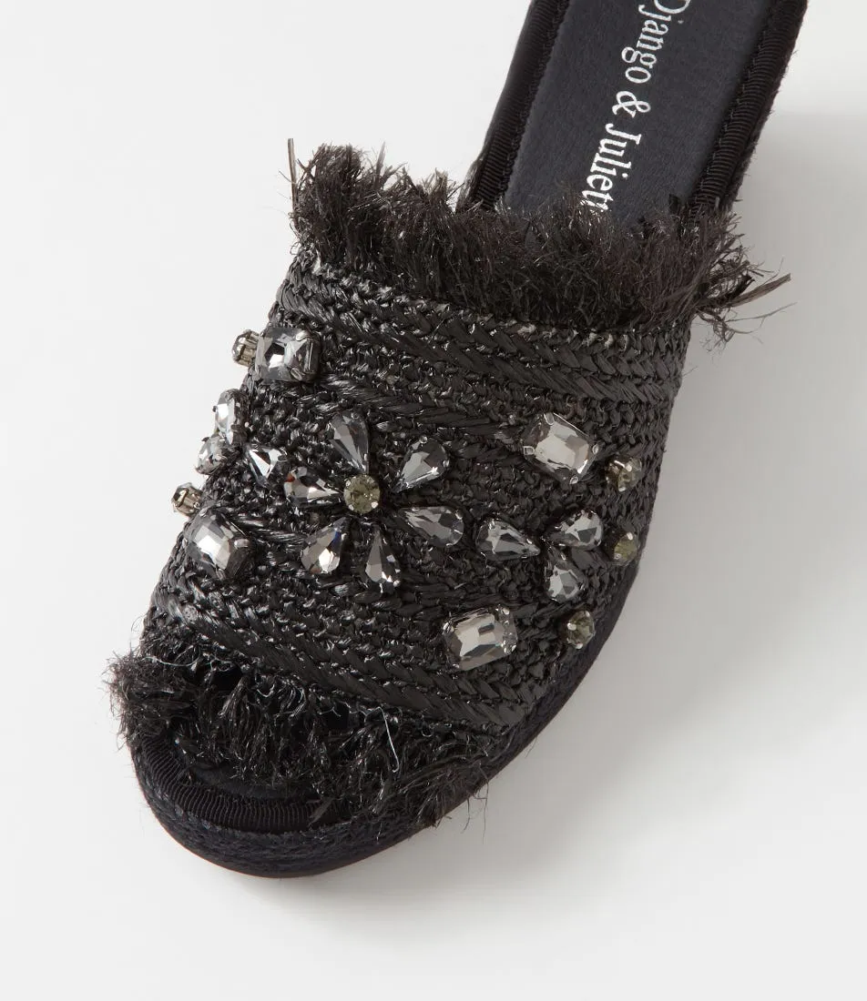 DJANGO & JULIETTE Pitchy Black Synthetic Raffia Espadrilles