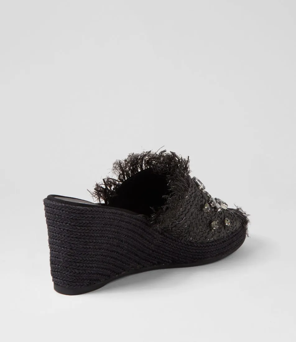 DJANGO & JULIETTE Pitchy Black Synthetic Raffia Espadrilles