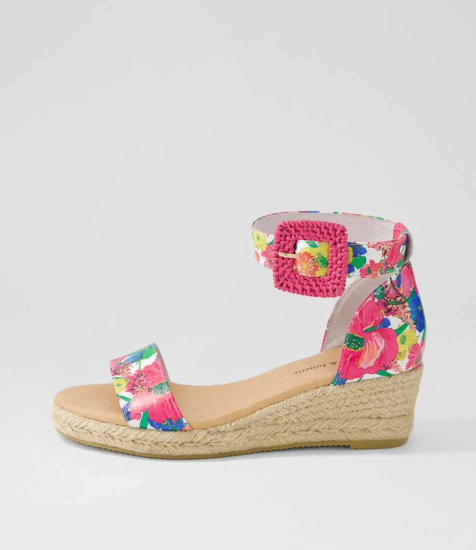 DJANGO & JULIETTE Sprout Lrg White Flowermania Leather Espadrilles