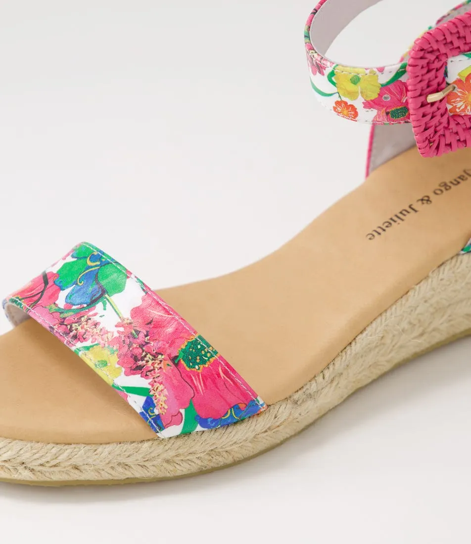 DJANGO & JULIETTE Sprout Lrg White Flowermania Leather Espadrilles