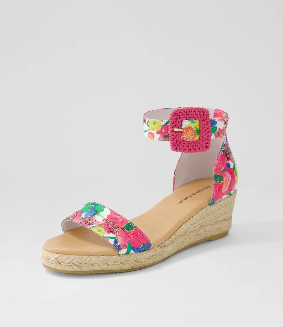 DJANGO & JULIETTE Sprout Lrg White Flowermania Leather Espadrilles