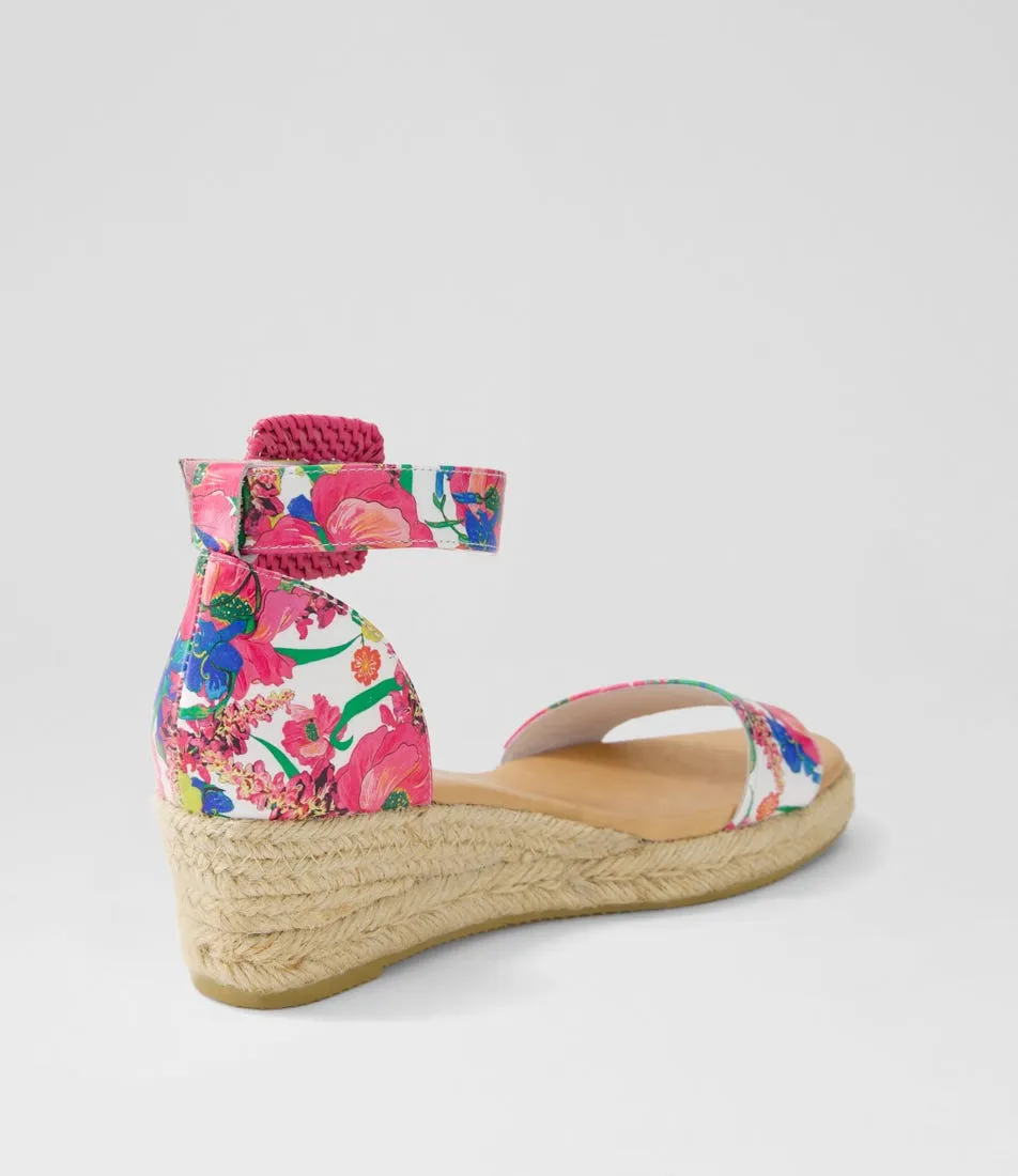 DJANGO & JULIETTE Sprout Lrg White Flowermania Leather Espadrilles