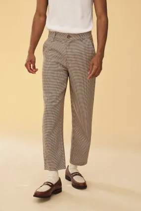 DOGTOOTH WOVEN CROPPED TROUSERS - LATTE