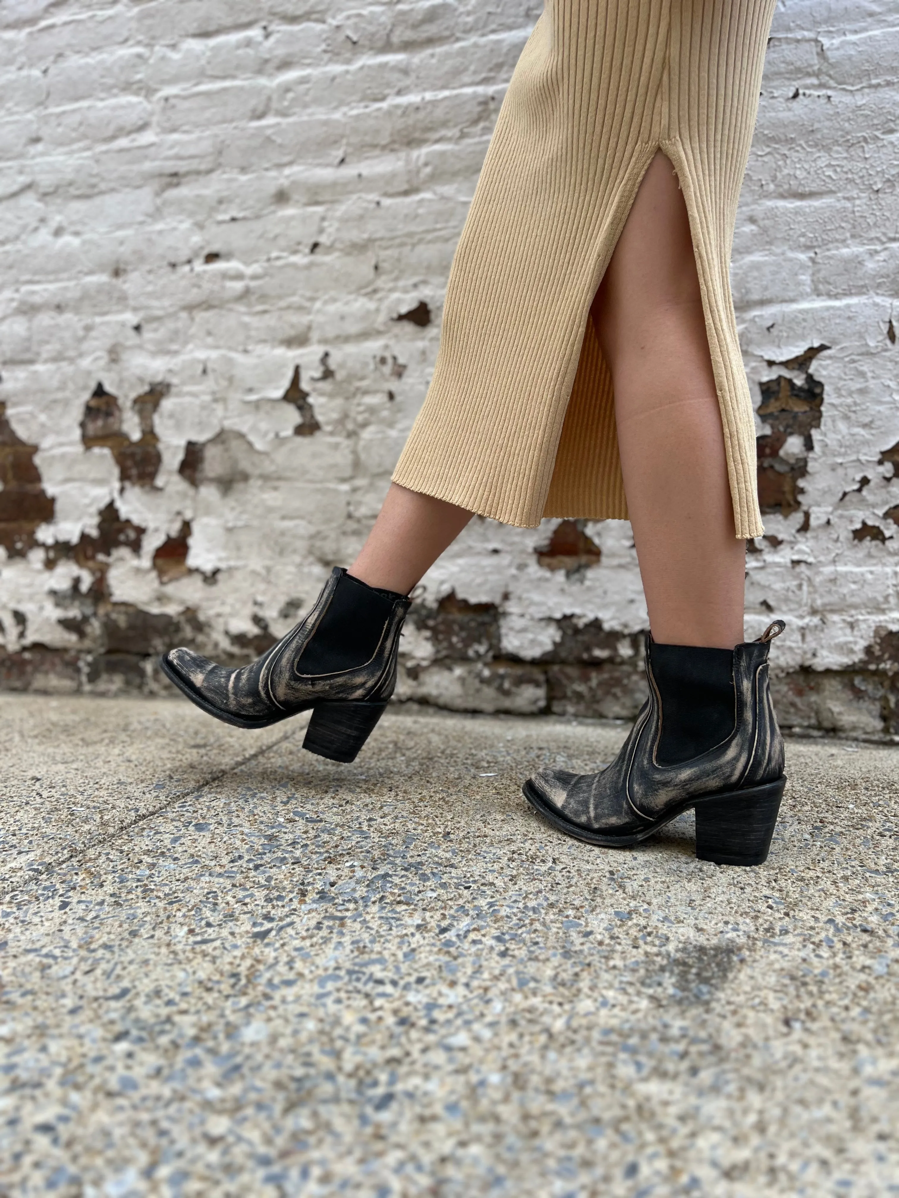 Dolly Black Distressed Ankle Boots