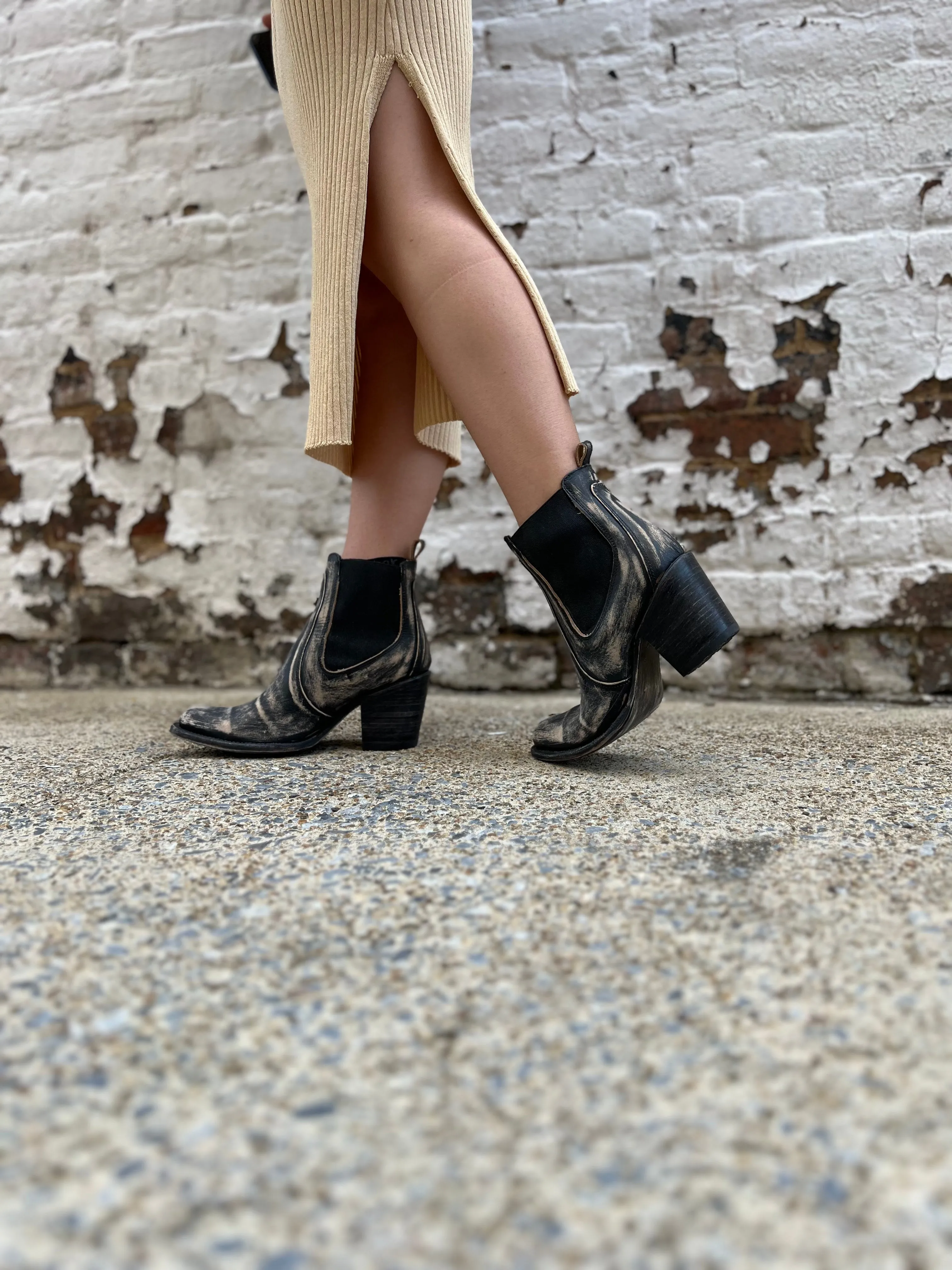 Dolly Black Distressed Ankle Boots