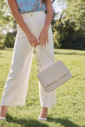 Eliza Quilted Crossbody Bag In Beige