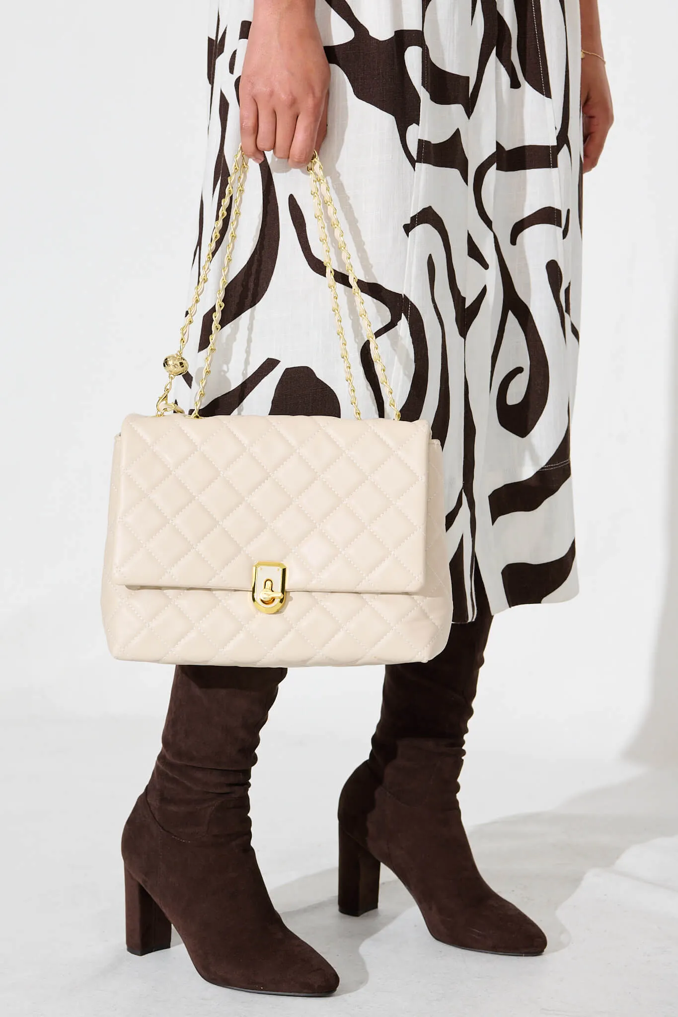 Eliza Quilted Crossbody Bag In Beige