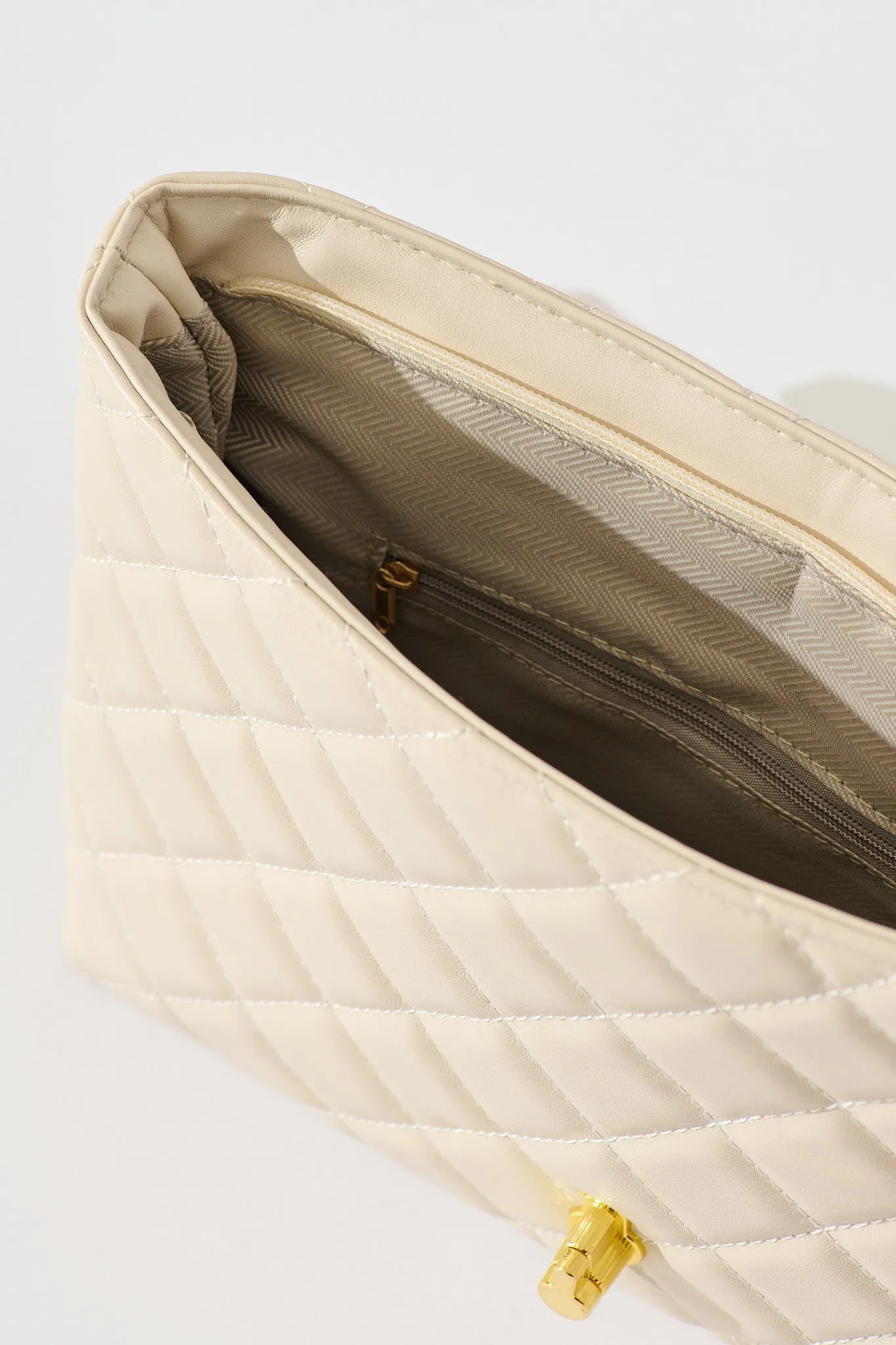 Eliza Quilted Crossbody Bag In Beige