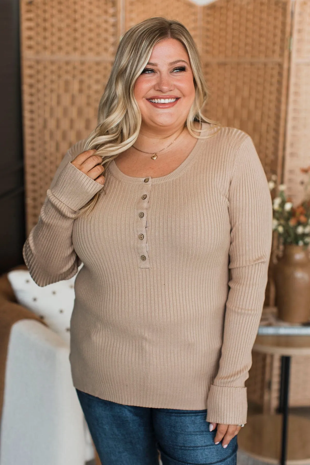 Light Taupe Ribbed Knit Top - Endlessly Impressive