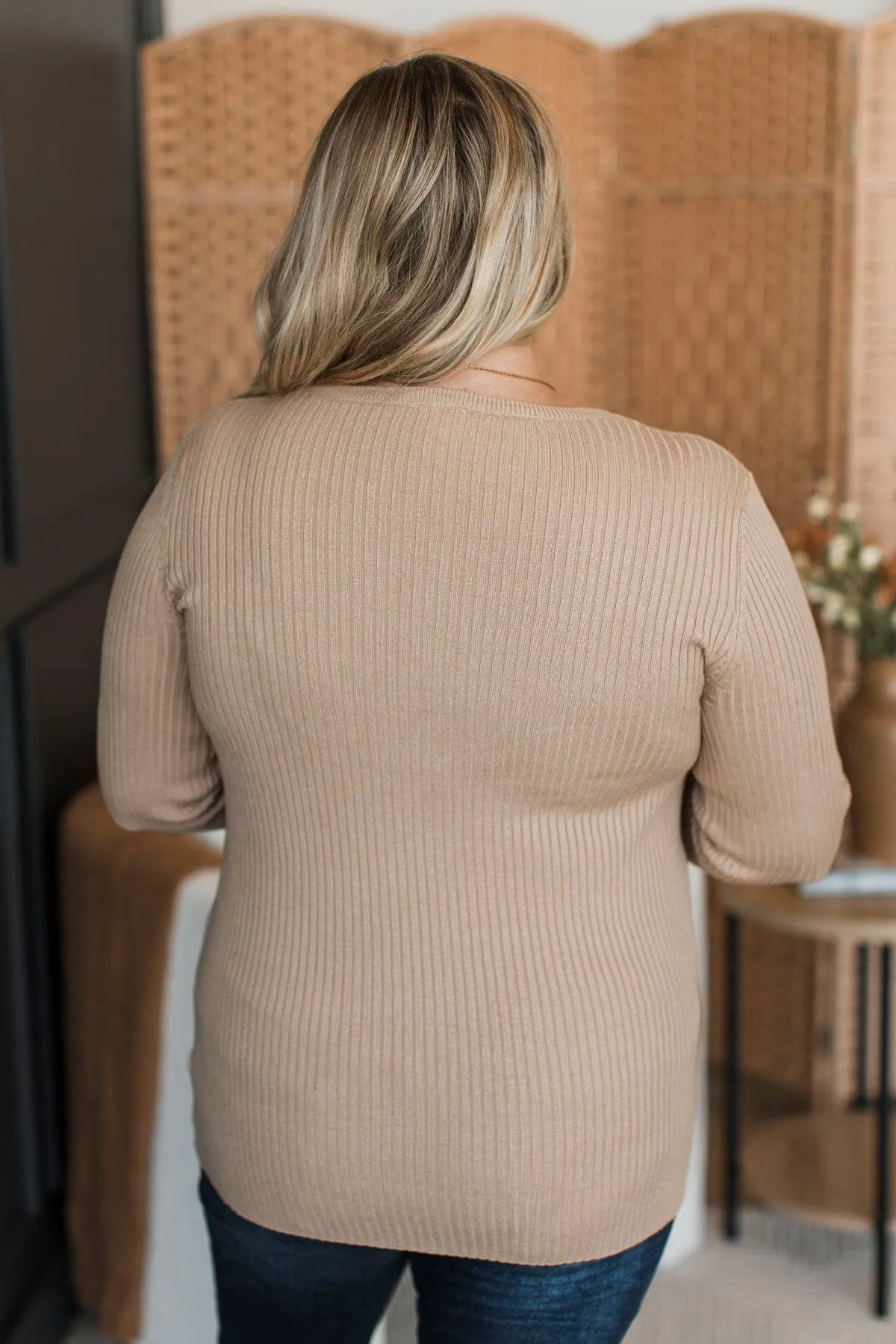 Light Taupe Ribbed Knit Top - Endlessly Impressive