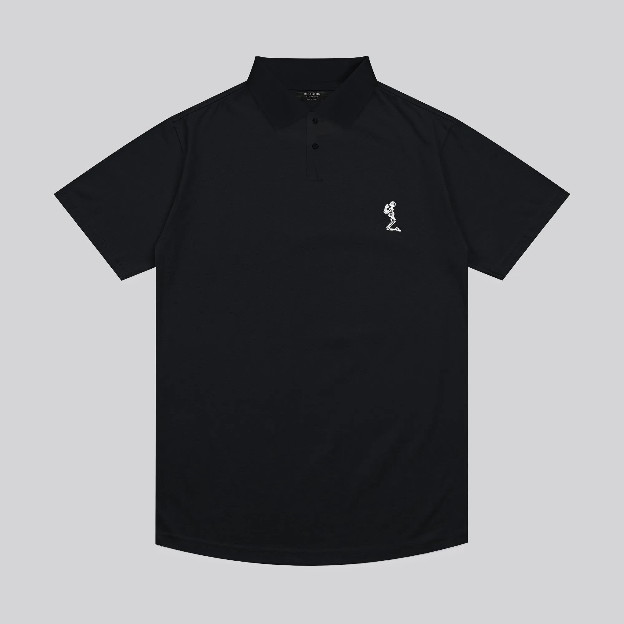 ESSENTIAL CURVED HEM BLACK POLO SHIRT