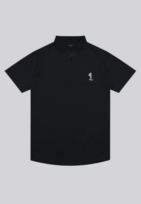 ESSENTIAL CURVED HEM BLACK POLO SHIRT