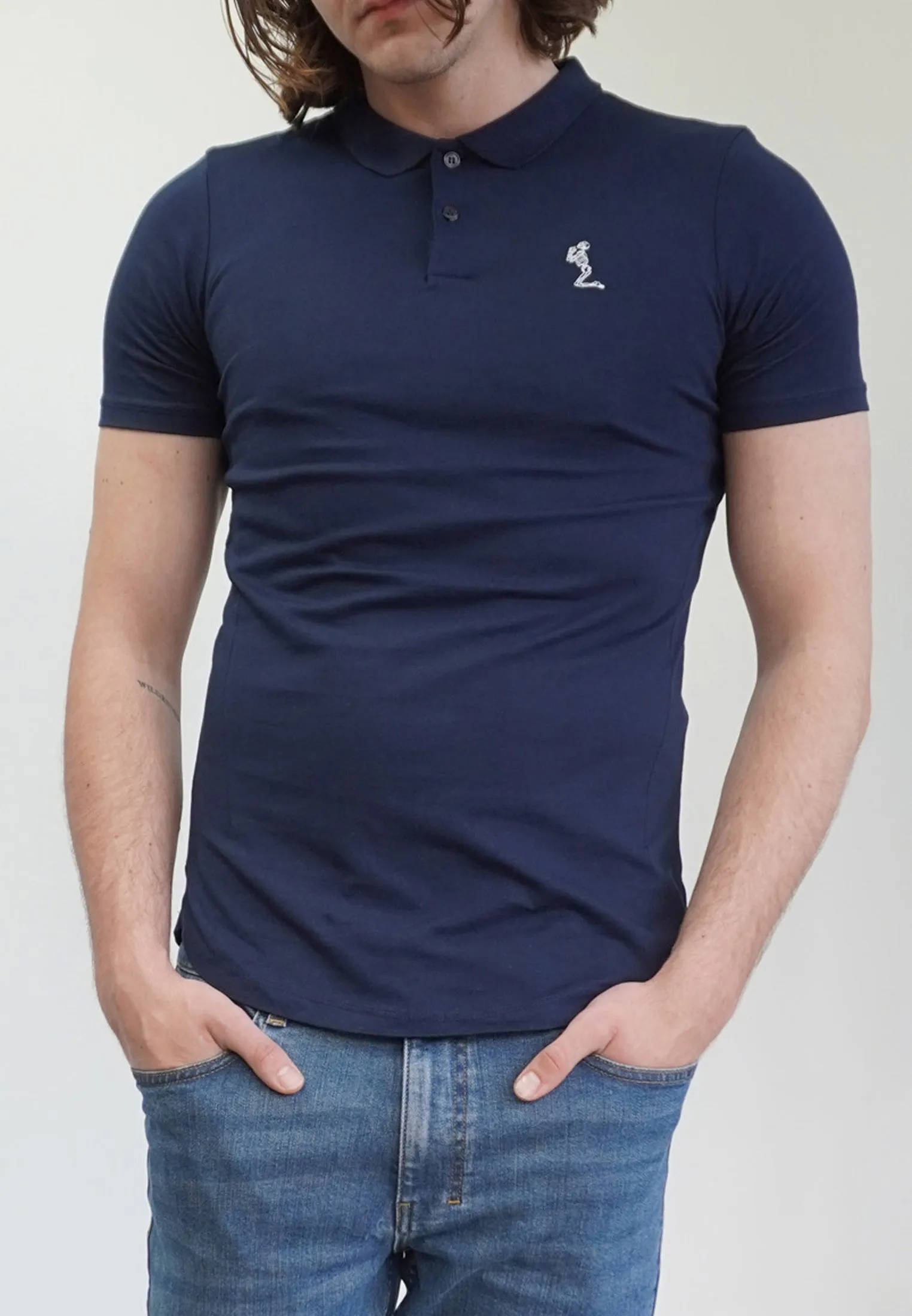 ESSENTIAL CURVED HEM NAVY POLO SHIRT