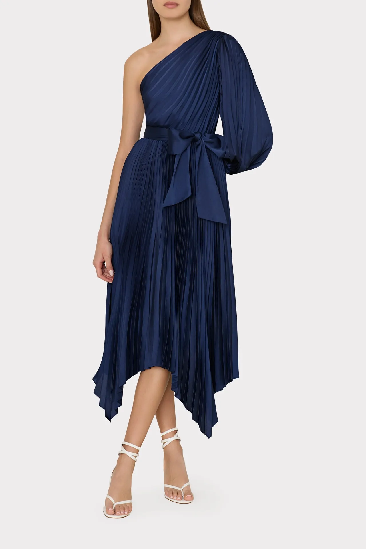 Satin Pleated One Shoulder Dress