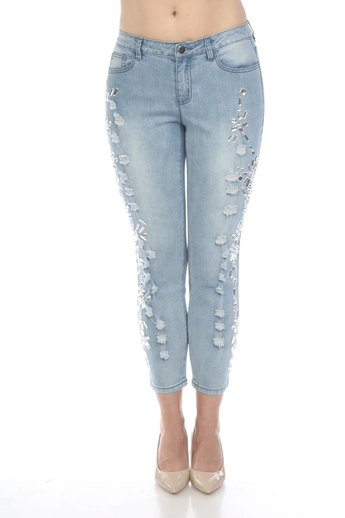 Eva Skinny Jeans with Light Wash and Rhinestones