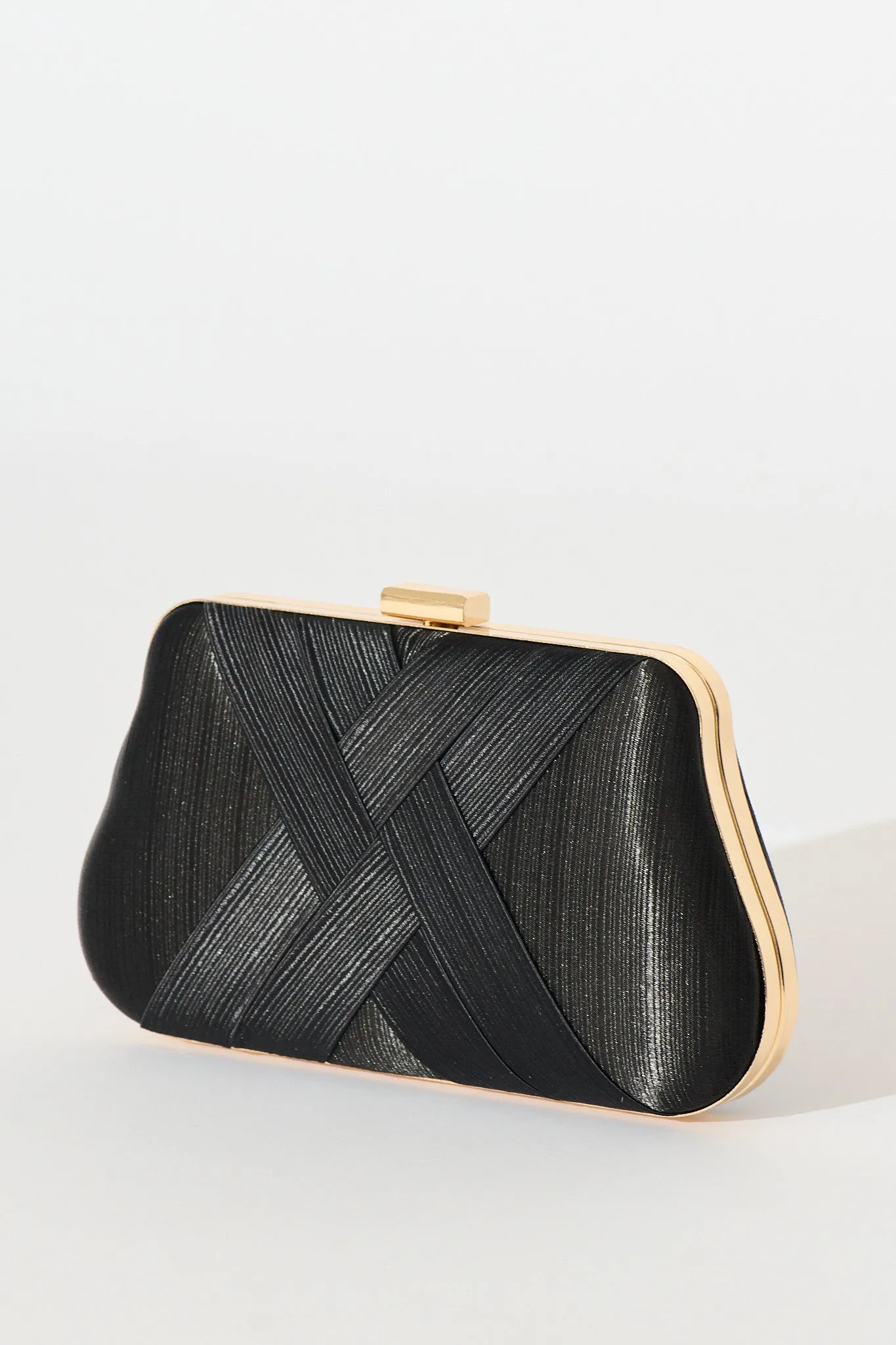 Evie Clutch Bag In Black Pleated Satin