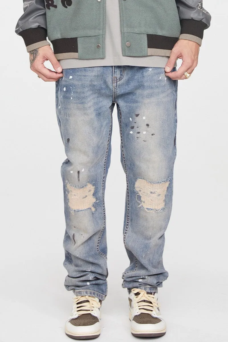 F2CE Splash Ink Distressed Washed Jeans