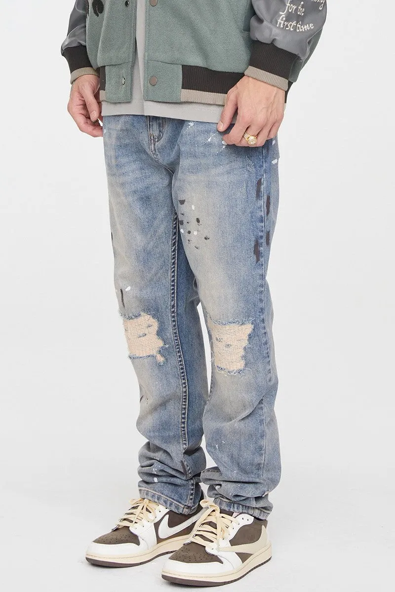 F2CE Splash Ink Distressed Washed Jeans