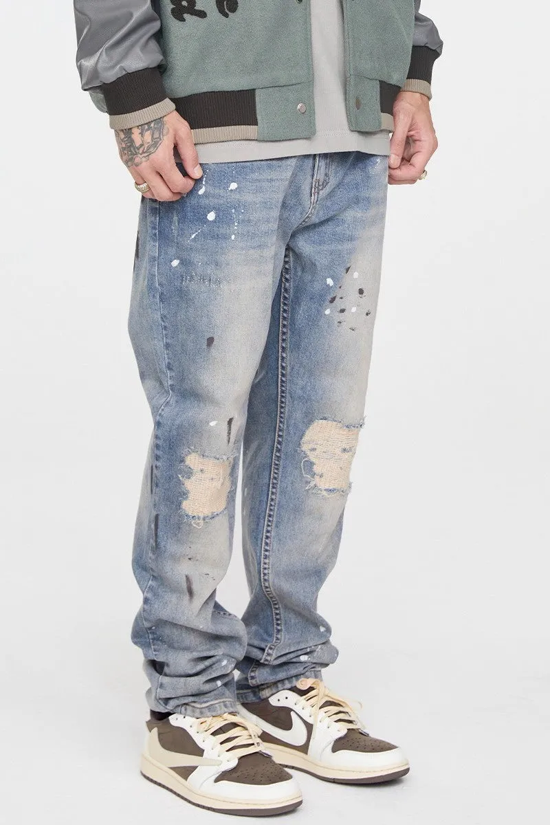 F2CE Splash Ink Distressed Washed Jeans