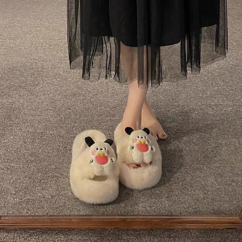 Fashionable and cute cartoon fur slippers for women's outer wear 2023 new autumn ins trendy versatile rabbit fur slippers (S0715