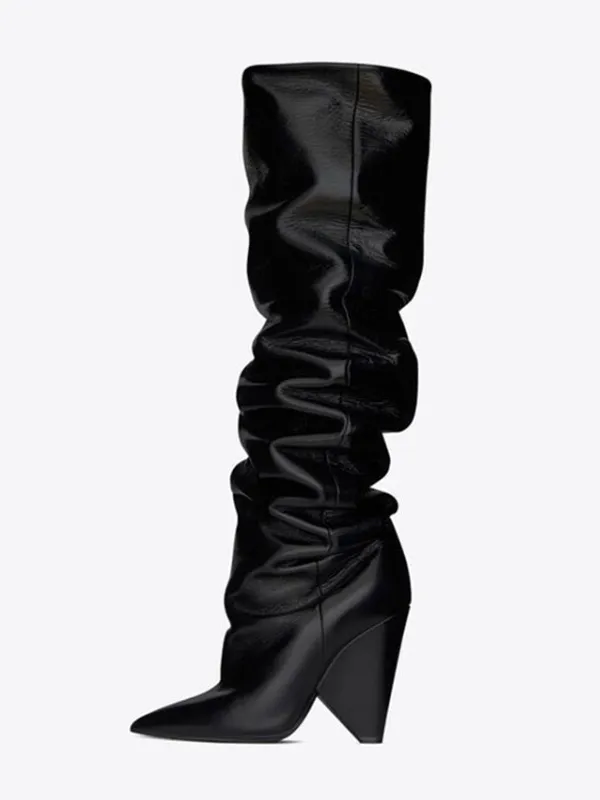 Fashionable Women's Knee-High Slouch Boots with Pointed Toe Design