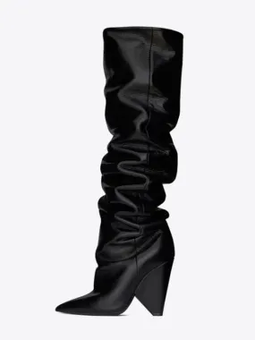 Fashionable Women's Knee-High Slouch Boots with Pointed Toe Design