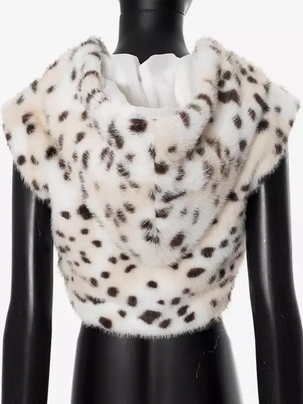 Faux Fur Crop Top With Hood Sleeveless Leopard Print Sexy Clubwear For Women 2025