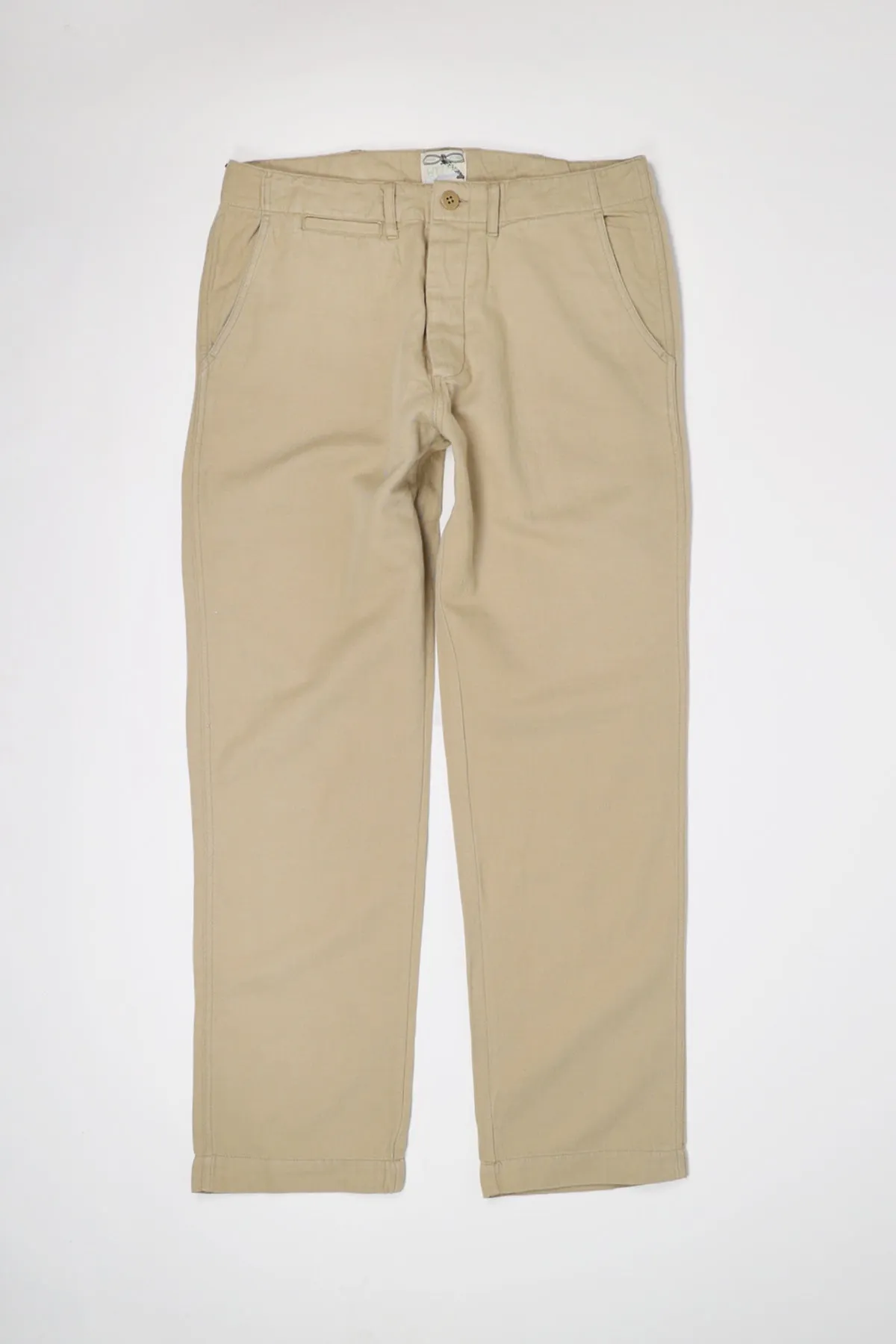 Flat Front Slub Cotton/Linen Twill Chinos - Camp Khaki