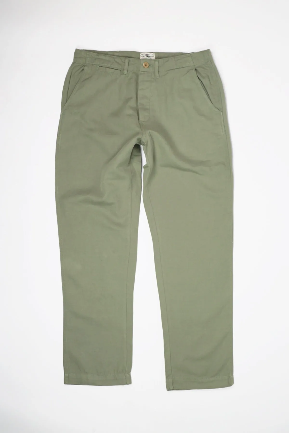 Flat Front Slub Cotton/Linen Twill Chinos - Faded Olive