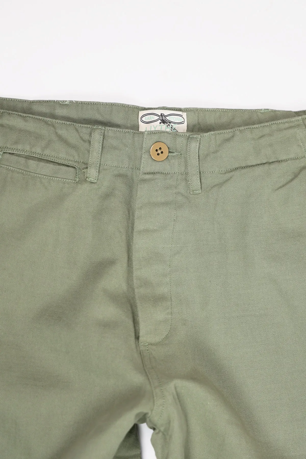 Flat Front Slub Cotton/Linen Twill Chinos - Faded Olive