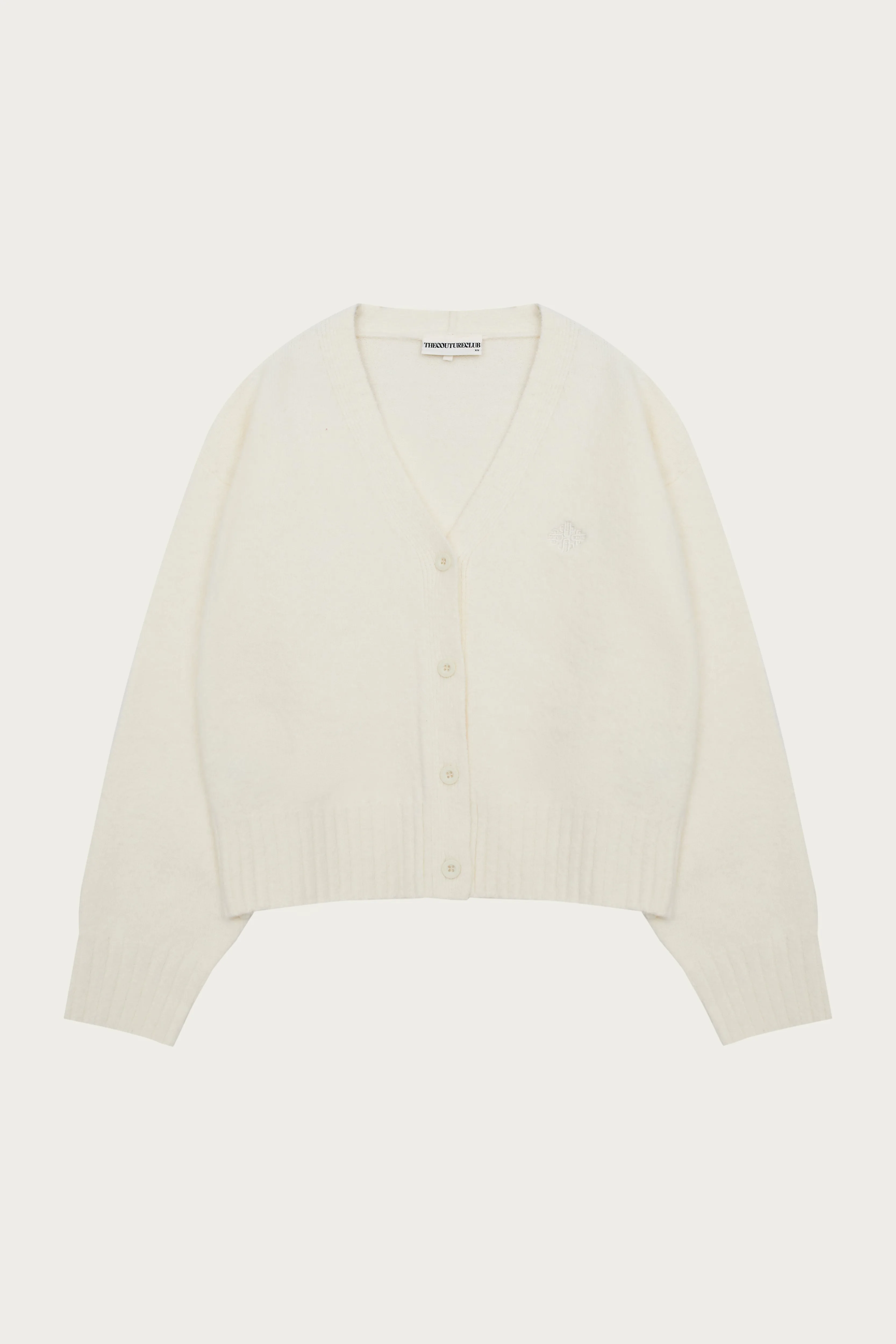 FLUFFY KNIT EMBLEM CARDIGAN - OFF-WHITE