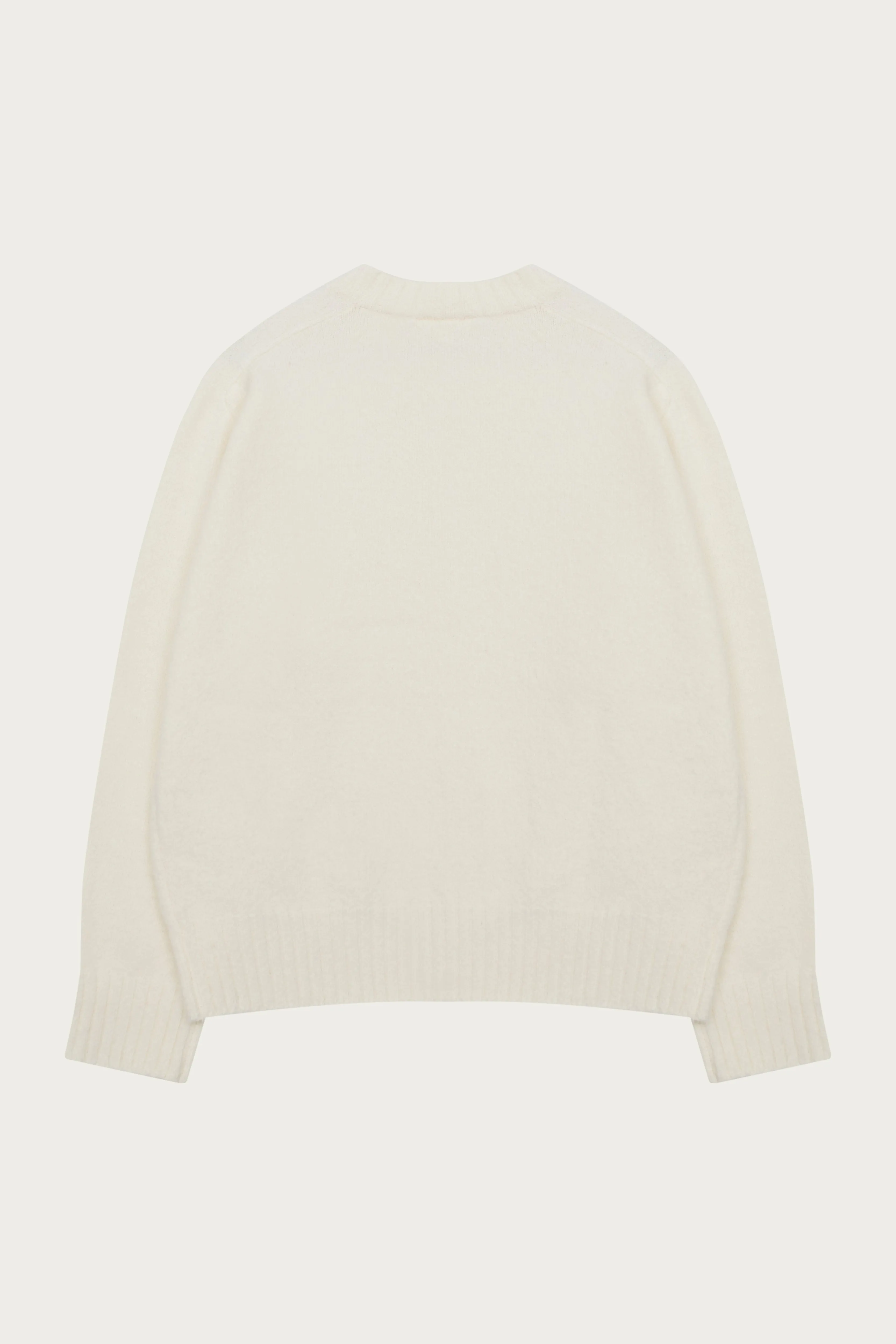 FLUFFY KNIT EMBLEM EMBROIDERED CREW - OFF WHITE