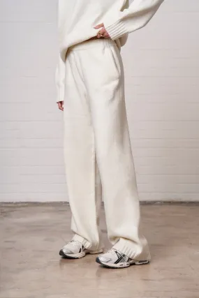 FLUFFY KNIT EMBLEM EMBROIDERED JOGGER - OFF-WHITE