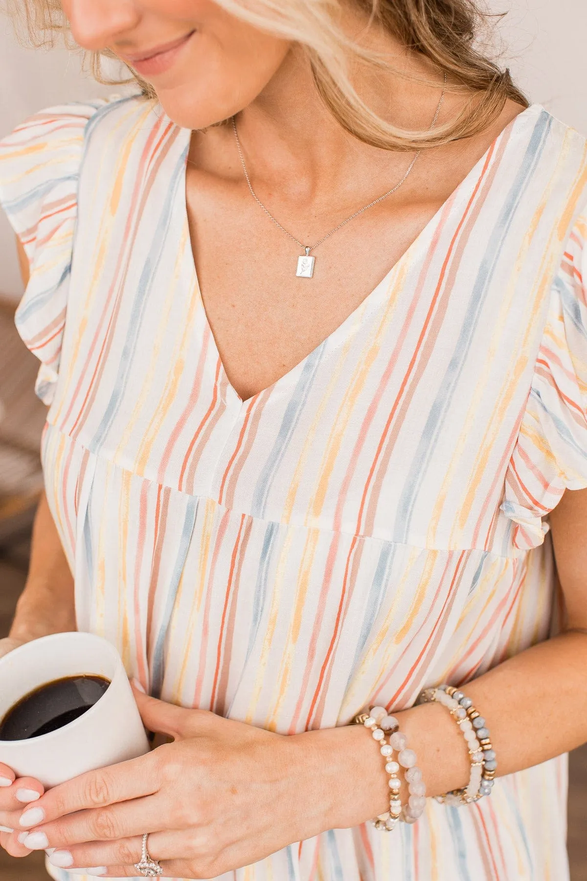 Flutter Sleeve Blouse in Ivory & Yellow - Must-Have Fashion Piece for Women