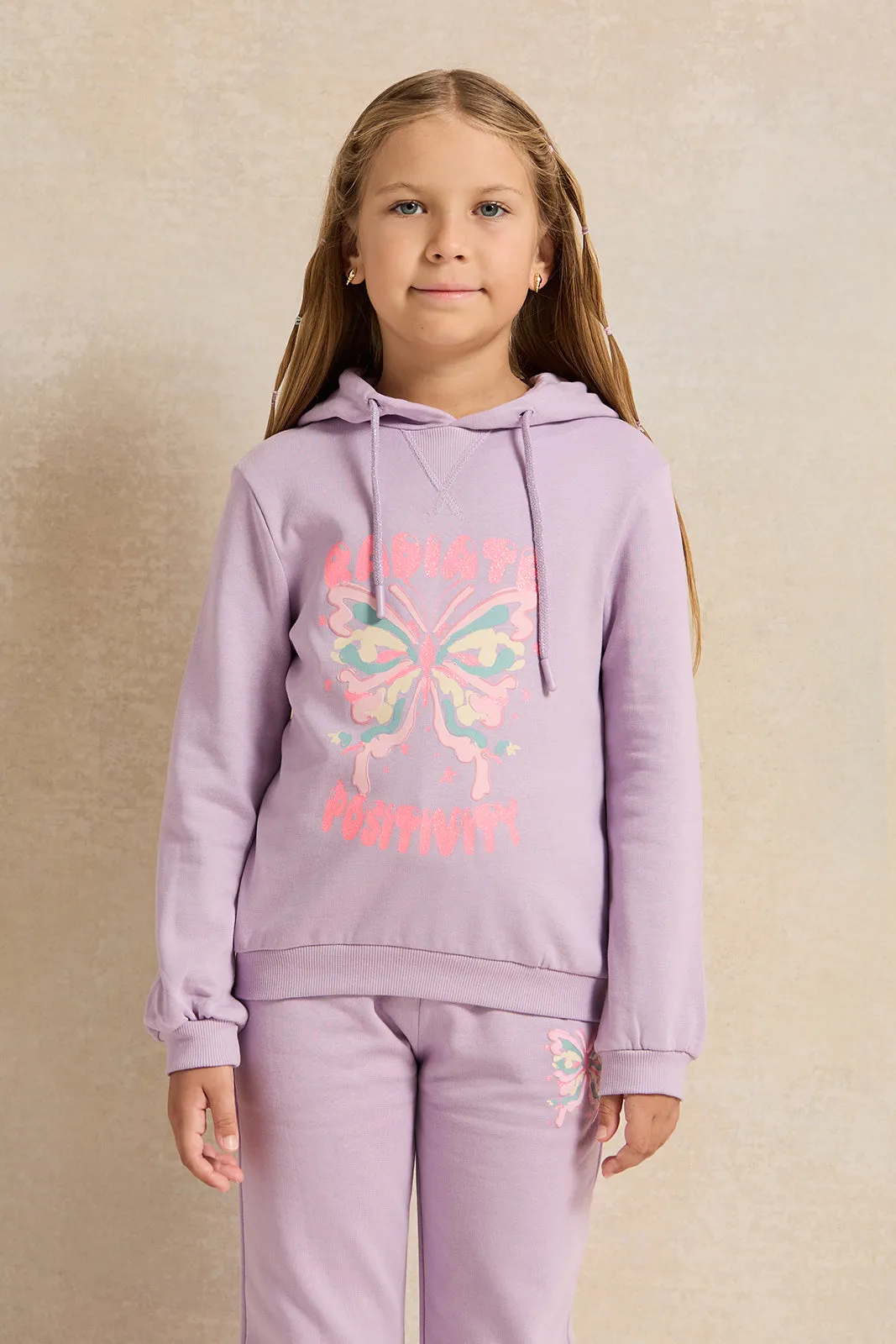 Girls Lilac Radiate Positivity Print Sweatshirt With Hood