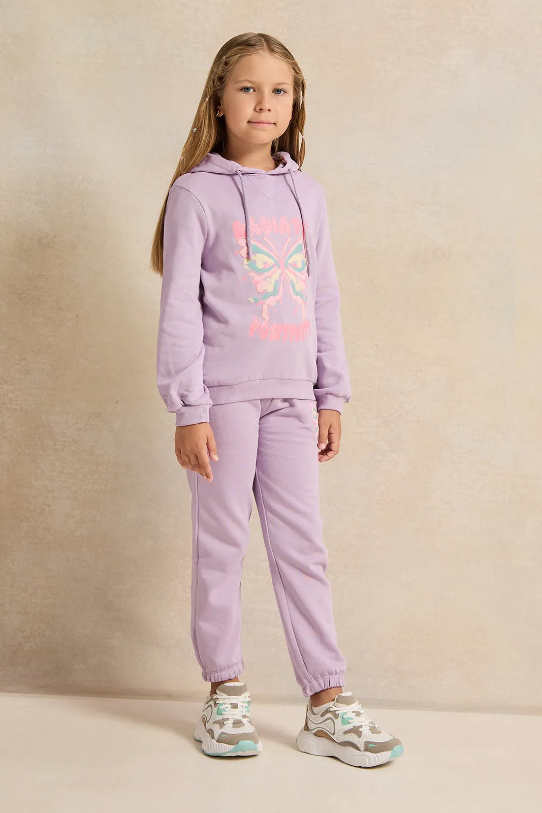 Girls Lilac Radiate Positivity Print Sweatshirt With Hood