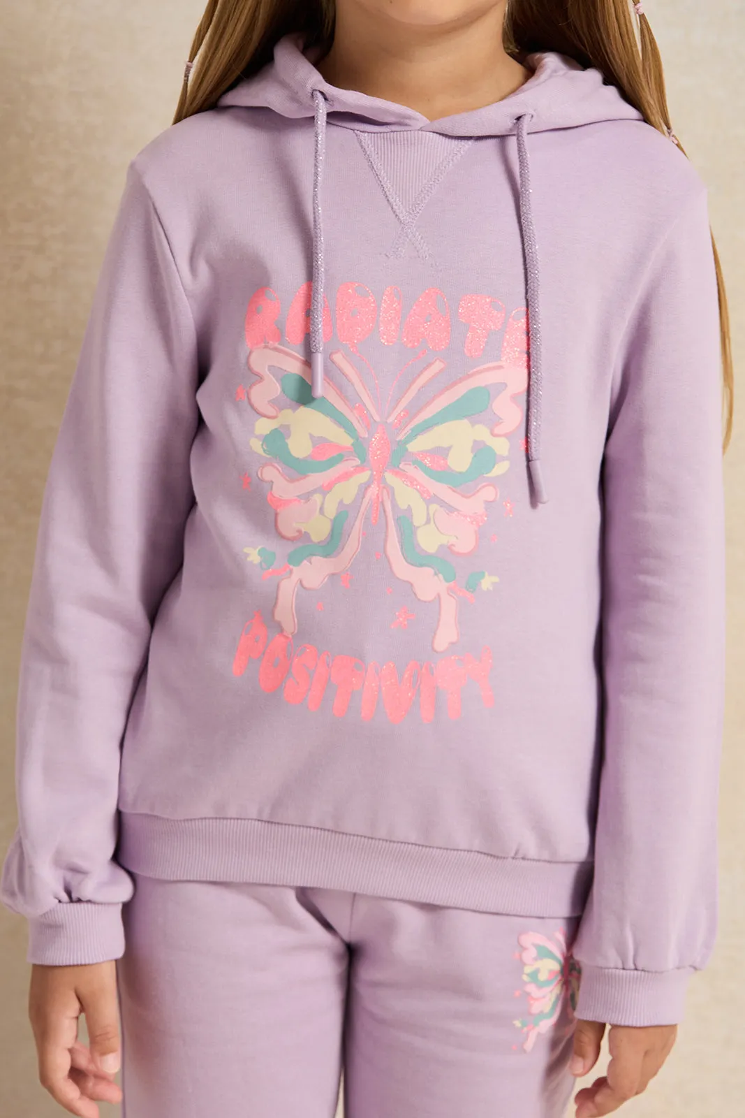 Girls Lilac Radiate Positivity Print Sweatshirt With Hood