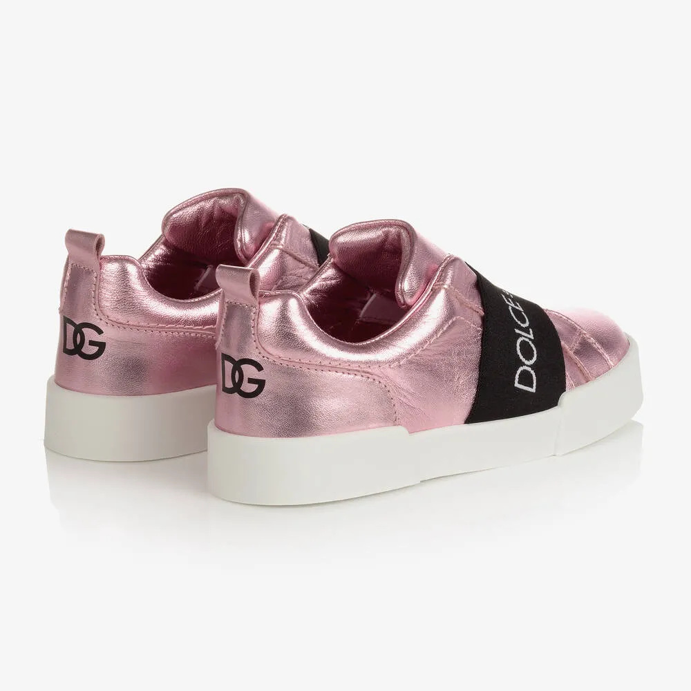 Girls Metallic Pink Logo Trainers