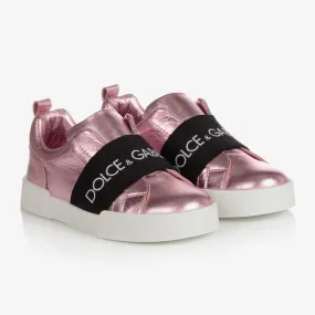 Girls Metallic Pink Logo Trainers