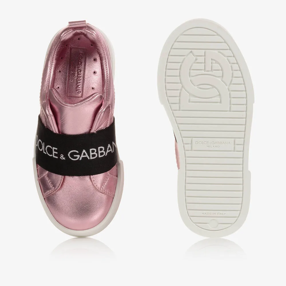 Girls Metallic Pink Logo Trainers