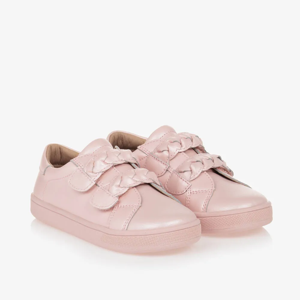 Girls Pink Leather Trainers