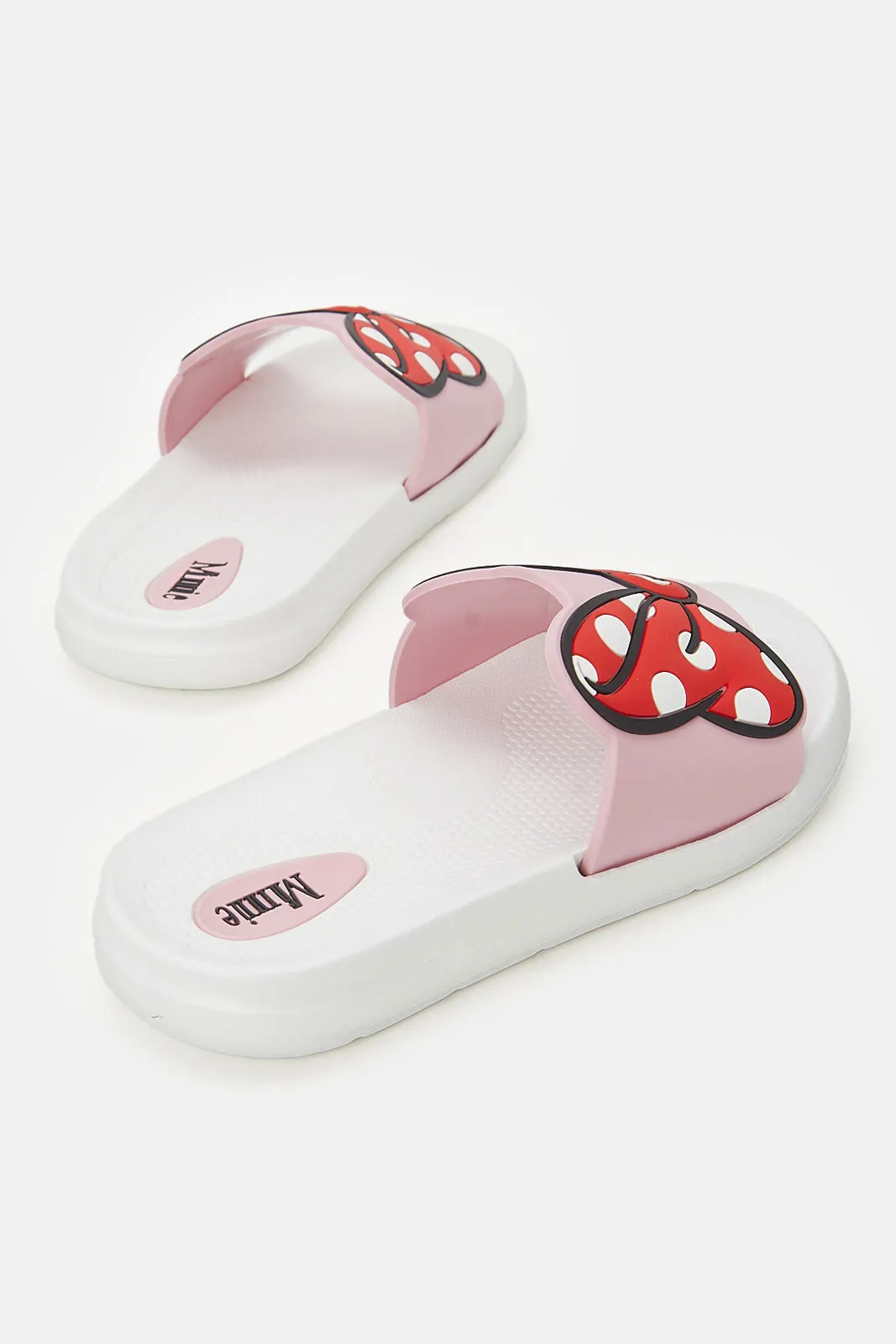 Girls White Minnie Mouse Slides