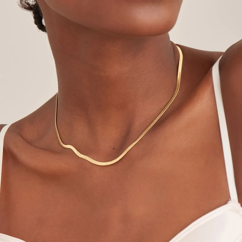 Gold Flat Snake Chain Necklace by Ania Haie