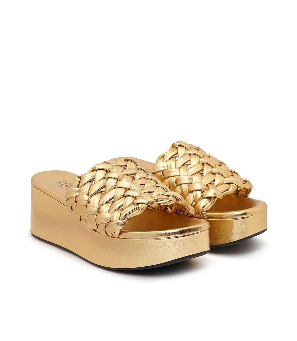 Gold-tone Nappa Leather Slides