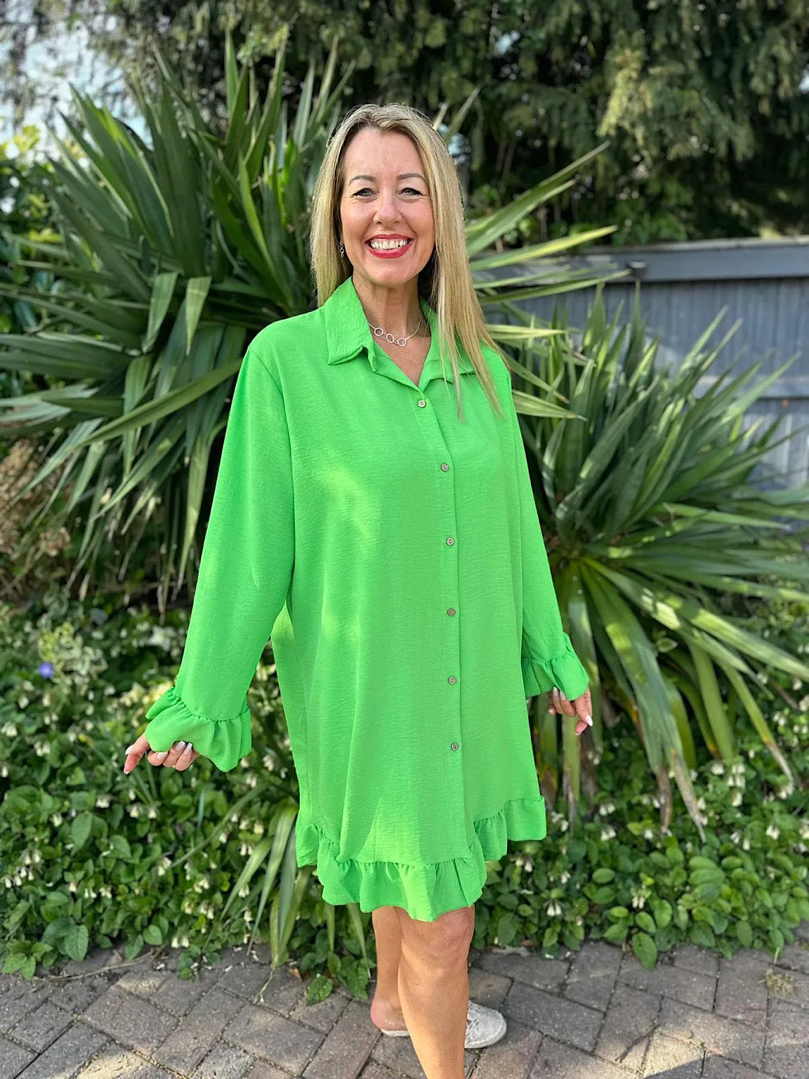 Green Crepe Frill Tunic April - Shop Now