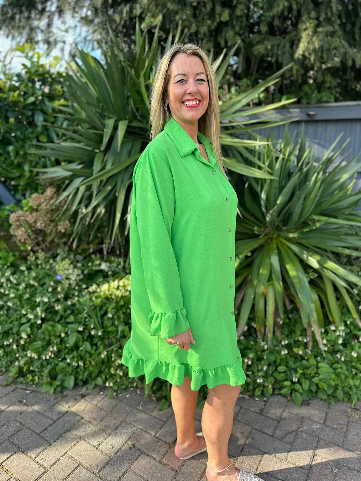 Green Crepe Frill Tunic April - Shop Now