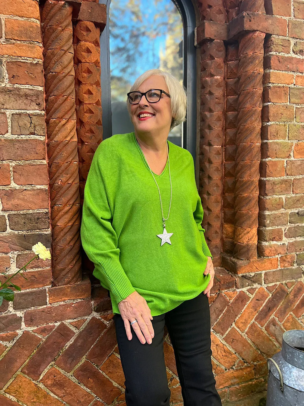 Green V Neck Knit Sweater Cece